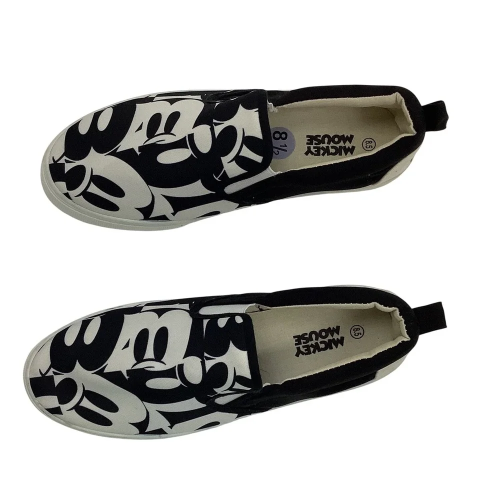 Disney Mickey Mouse Slip On Sneakers Black White Graphic Canvas Shoes Mens 8.5